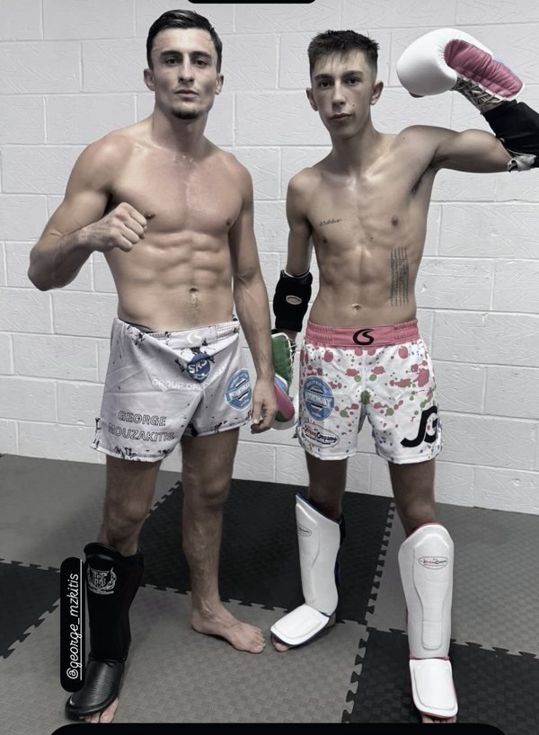 Jayden Gill with his coach George Mouzakitis at Nak Muay Gym